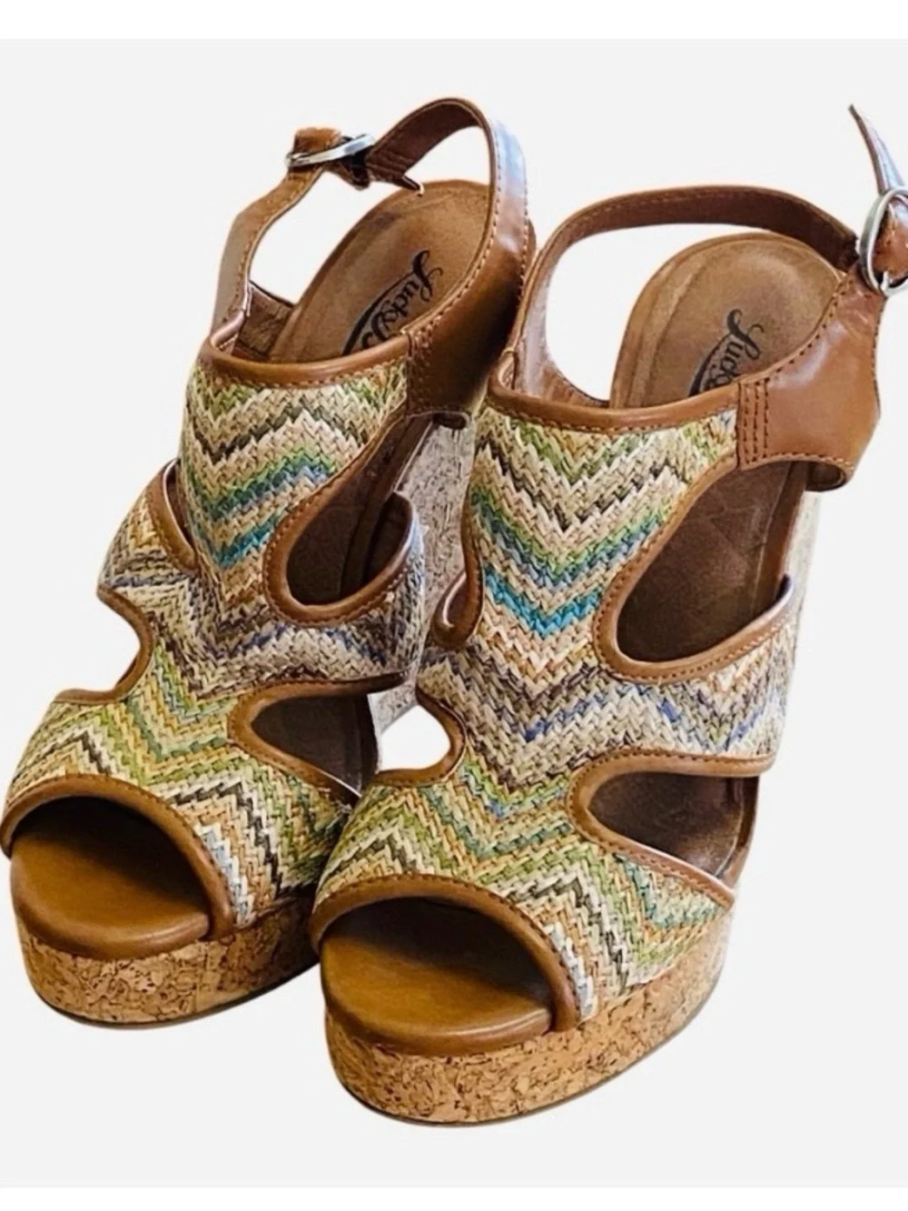 Lucky Brand Riedel 2 Platform Cork Wedge Sandals Chevron Woven Size 8